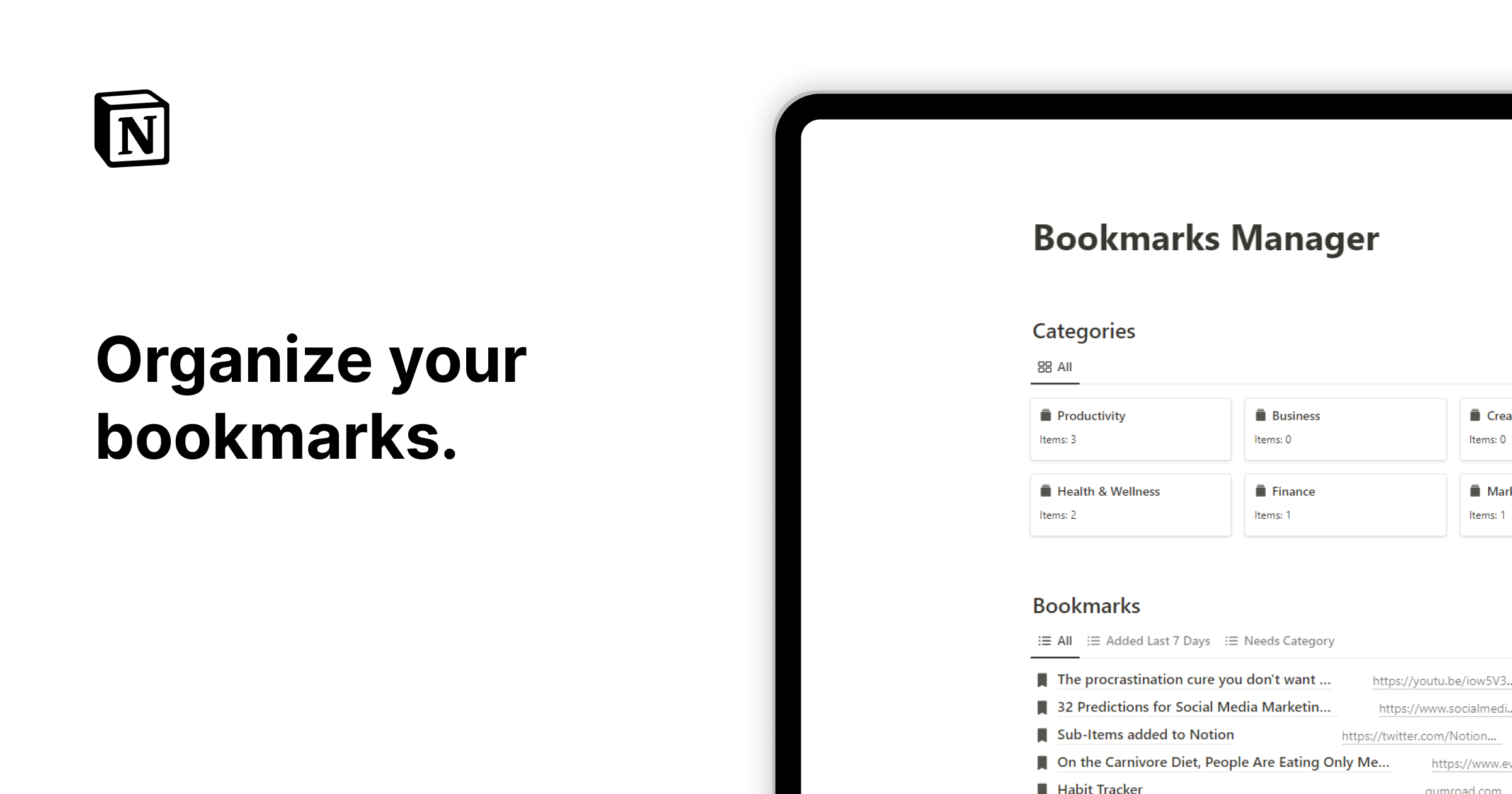 Bookmarks Manager Notion Template